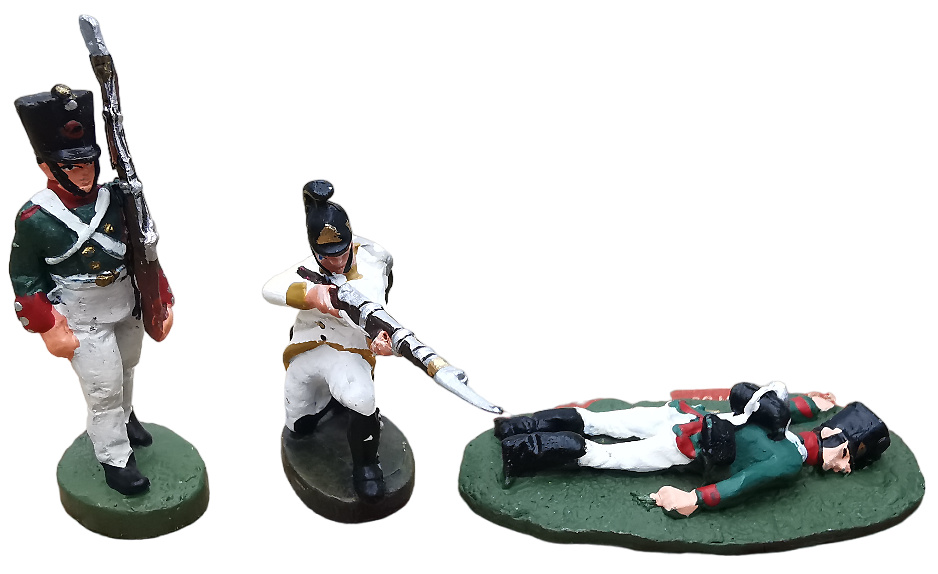 2 rifleman and a dead soldier, Battle of Austerlitz, 1:60, Del Prado 