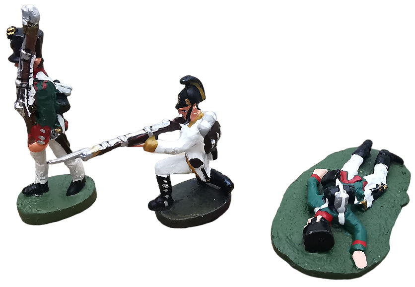 2 rifleman and a dead soldier, Battle of Austerlitz, 1:60, Del Prado 