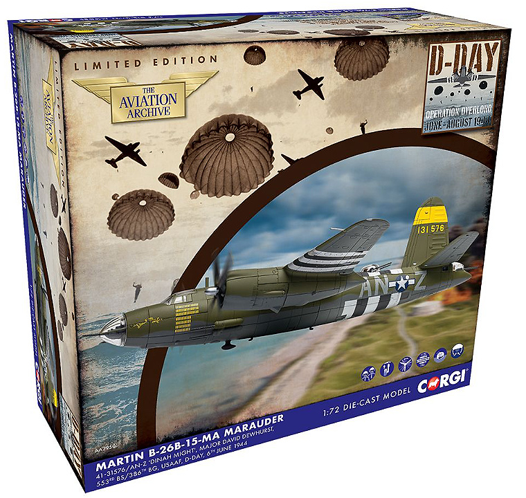 B-26B, Marauder Dinah Might, David Dewhurst, Normandy, France, D-Day, 1944, 1:72, Corgi 