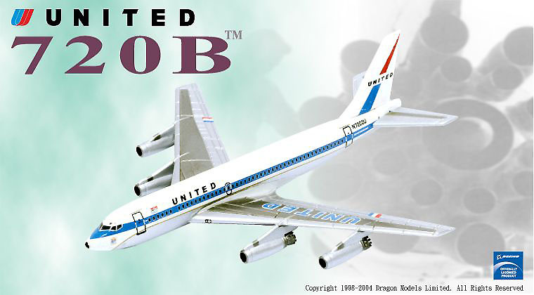 Boeing 720-022 with Water Jet Engines, United Airlines N7202U, 1:400, Dragon Wings 