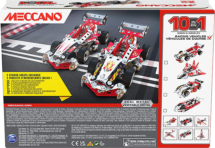 Box to build 10 different competition vehicles, Meccano 