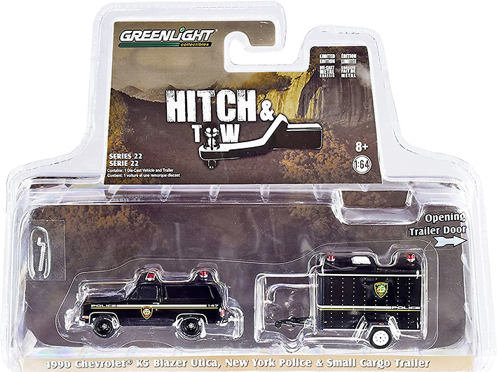 Chevrolet K5 Blazer with trailer, NYPD, 1990, 1:64, Greenlight 