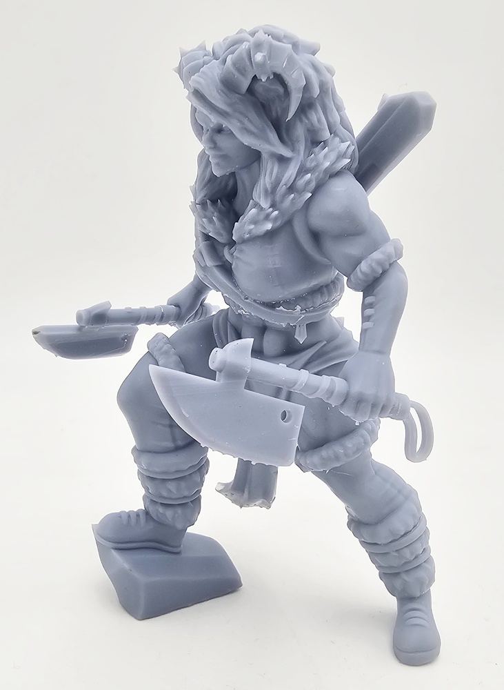 Devil warrior with axes and rifle, resin, 3D 