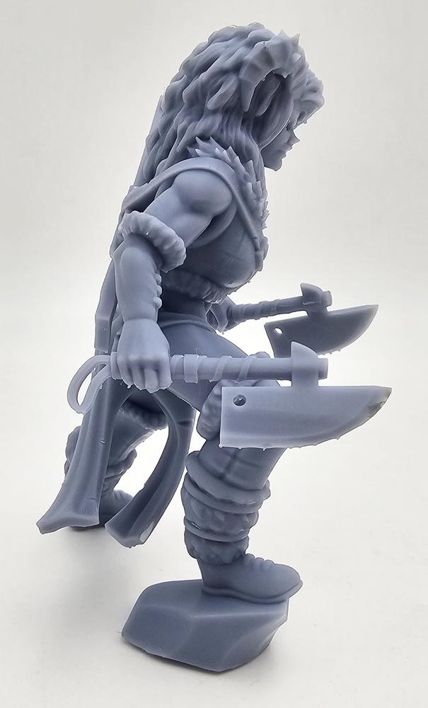 Devil warrior with axes and rifle, resin, 3D 