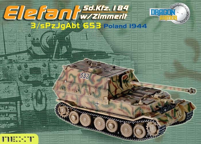 Elefant #332, Sd. Kfz. 184, 3./sPzJgAbt 653, Zimmerit, Poland, 1944, 1:72, Dragon Armor 