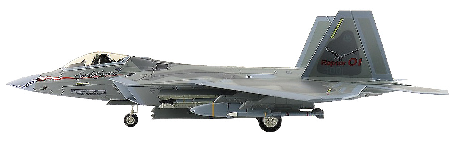 F-22 Raptor “Spirit of America” (underwing weapons: 2 x AGM-158, 8 x AIM-120, 2 x fuel tanks), 1:72, Hobby Master 