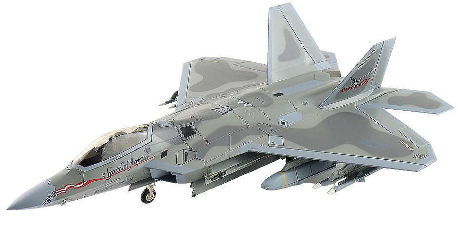 F-22 Raptor “Spirit of America” (underwing weapons: 2 x AGM-158, 8 x AIM-120, 2 x fuel tanks), 1:72, Hobby Master 