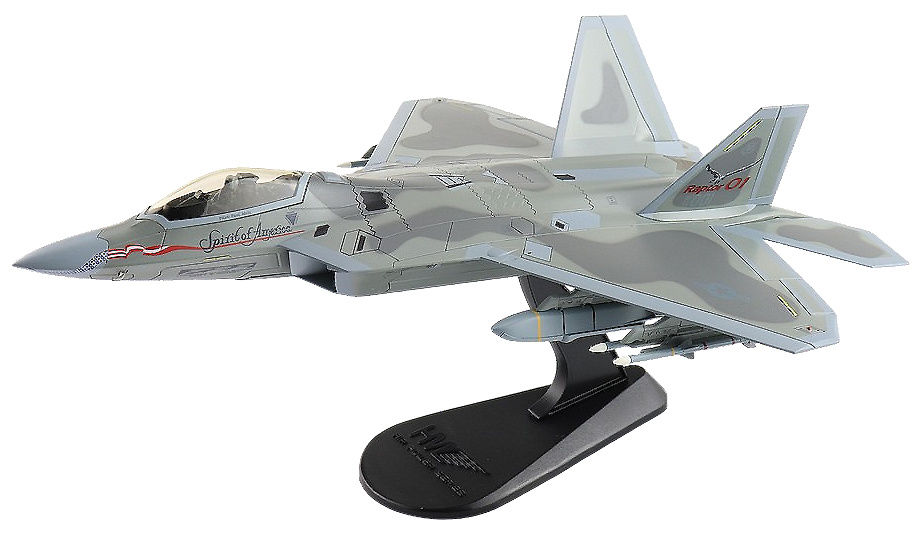 F-22 Raptor “Spirit of America” (underwing weapons: 2 x AGM-158, 8 x AIM-120, 2 x fuel tanks), 1:72, Hobby Master 