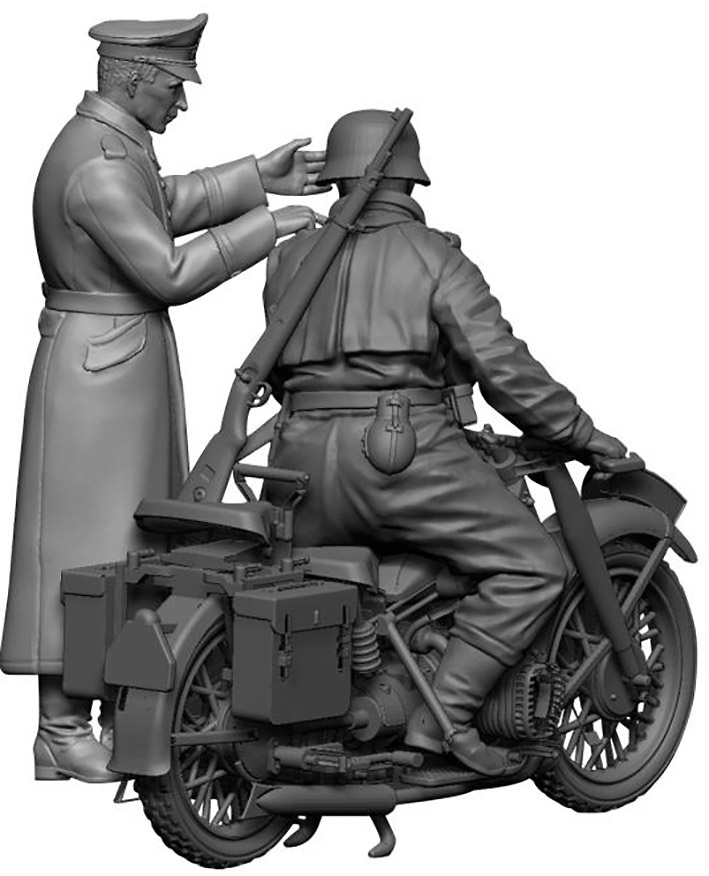 German BMW R-12 heavy motocycle with rider and officer, 1:35, Zvezda 