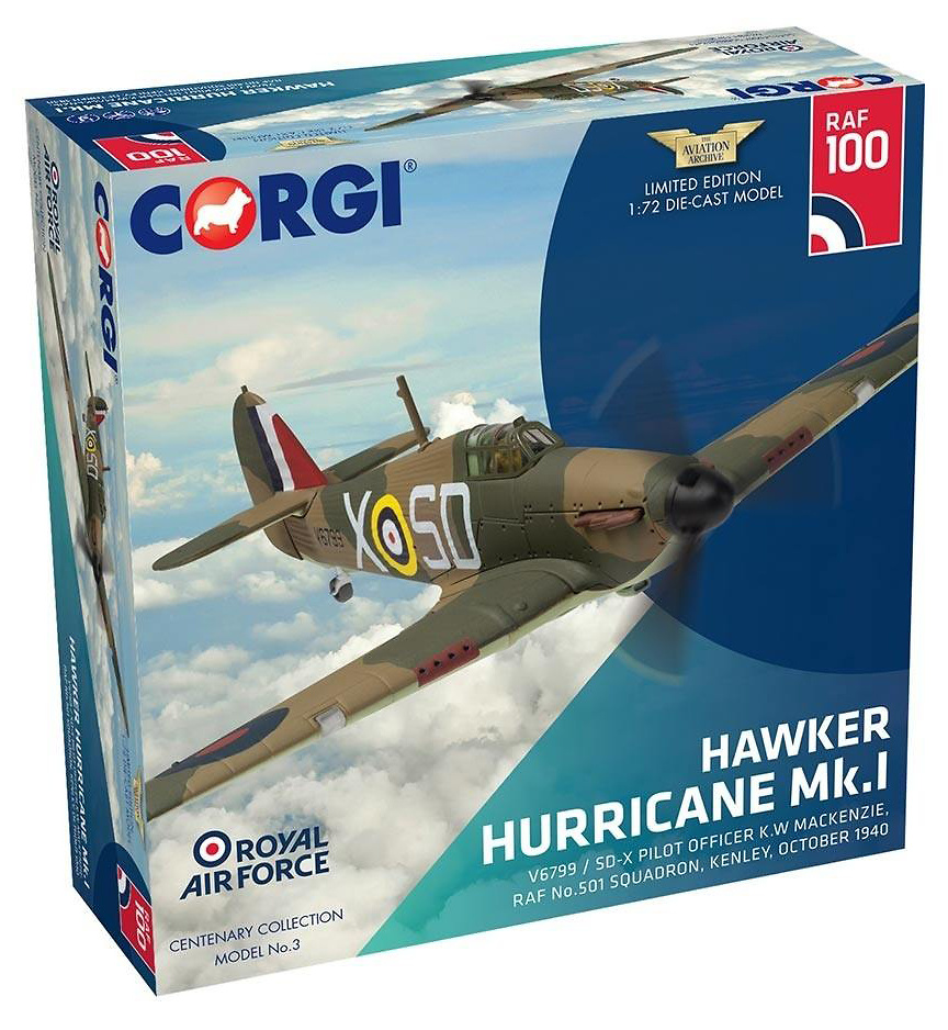 Hawker Hurricane Mk.I, V6799 / SD-X, Pilot K.W Mackenzie, RAF No.501 Squadron, October, 1940, 1:72, Corgi 