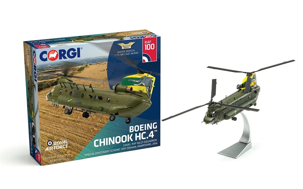 Helicopter Boeing Chinook HC.4 ZA683 RAF No.27 Squadron, Special Centenary Scheme, 100 Years of the RAF, 1:72, Corgi 