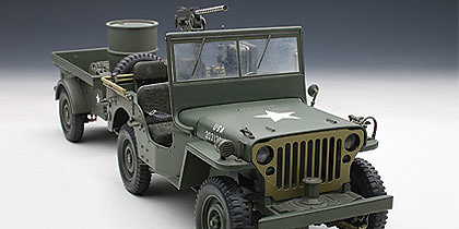 Jeep Willys con remolque, 1945, 1:18, Autoart 