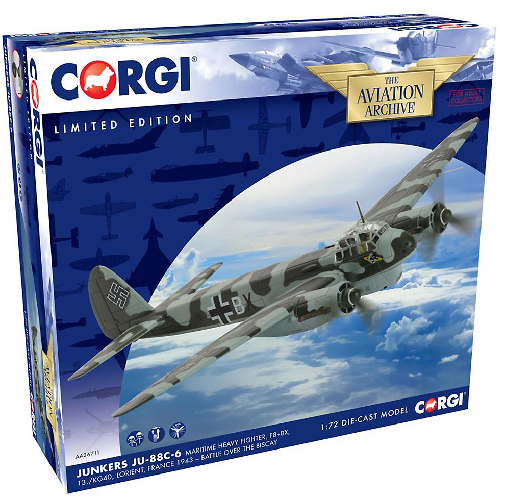 Junkers Ju-88C-6 F8+BX, 13./KG40, Battle of Bay of Biscay, Lorient, France, 1943, 1:72, Corgi 