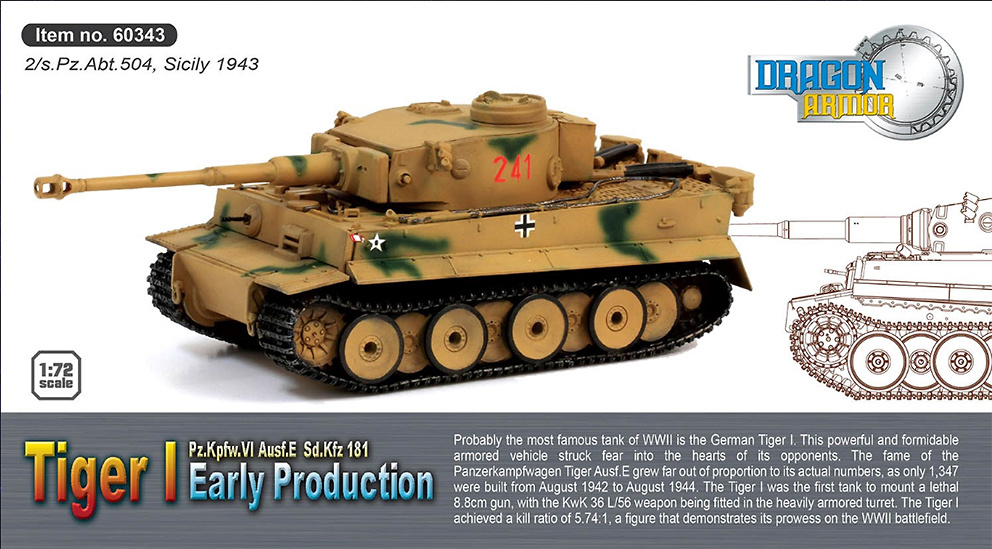 Sd.Kfz.181 Tiger I, 2 / sPzAbt 504, Sicily, 1943, 1:72, Dragon Armor 