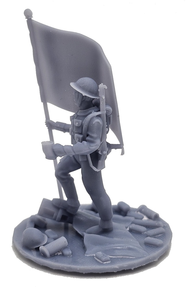 Soldier with flag and cup, resin, 3D 