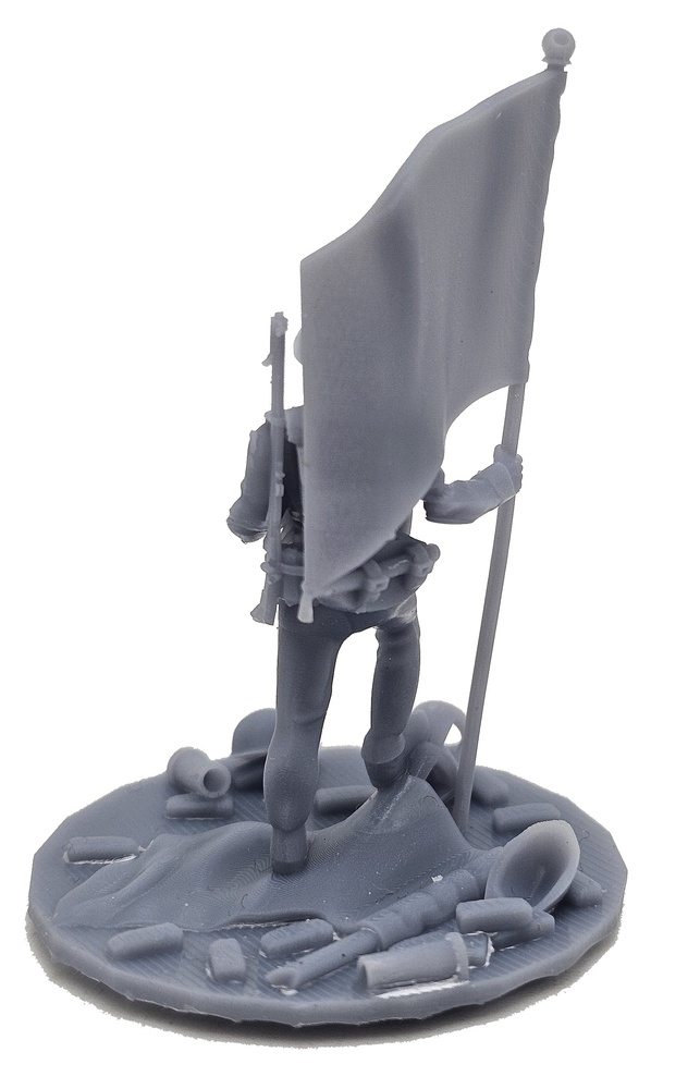 Soldier with flag and cup, resin, 3D 