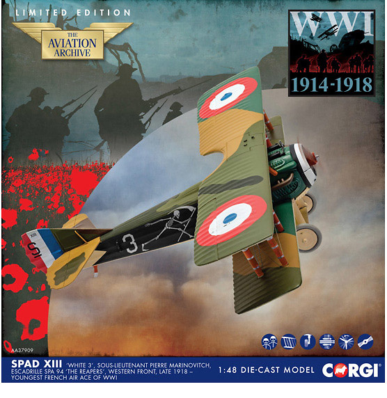 Spad XIII 'White 3', Pierre Marinovitch, Escadrille Spa 94 'The Reapers', WWI, 1:48, Corgi 