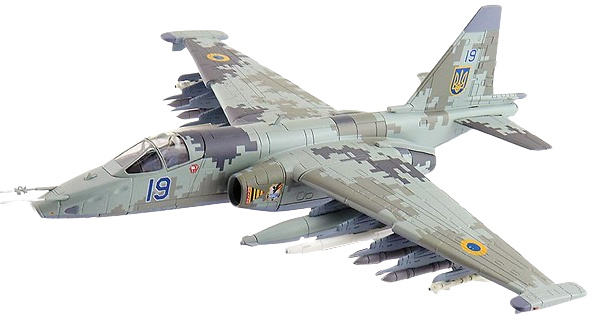 Su-25M1, Lt. Col. Zhybrov (low vis. scheme) Blue 19, 299th, Ukraine AF, Feb 2022, 1:72, Hobby Master 