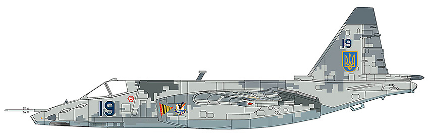 Su-25M1, Lt. Col. Zhybrov (low vis. scheme) Blue 19, 299th, Ukraine AF, Feb 2022, 1:72, Hobby Master 