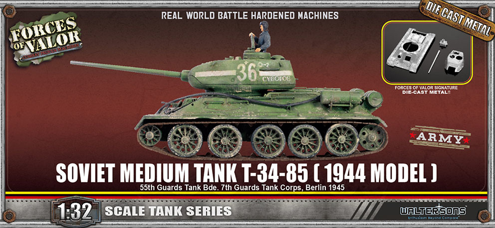 T-34/85, Soviet Medium Tank, 1945, w/1 Figure, 1:32, Forces of Valor 