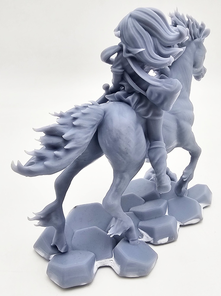 Warrior woman with sword on horseback, resin, 3D 