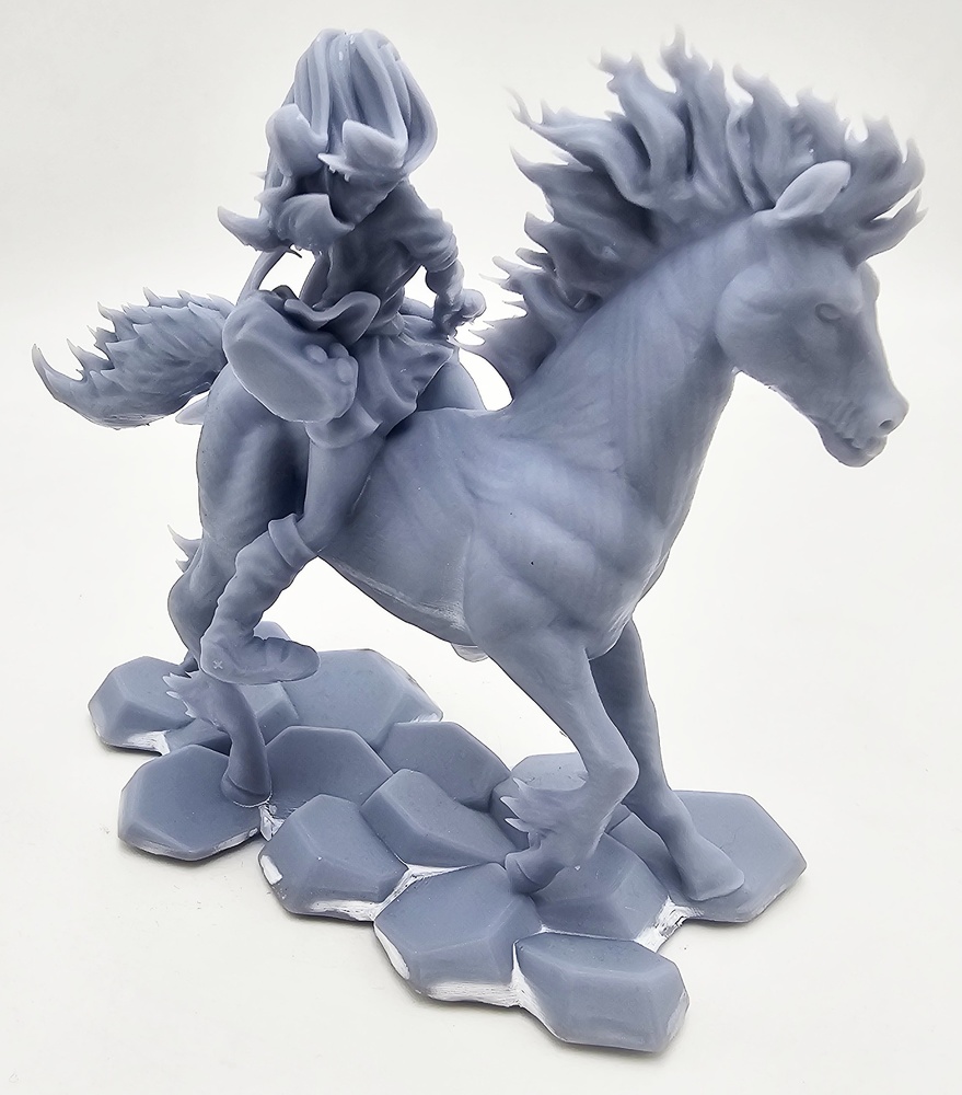 Warrior woman with sword on horseback, resin, 3D 