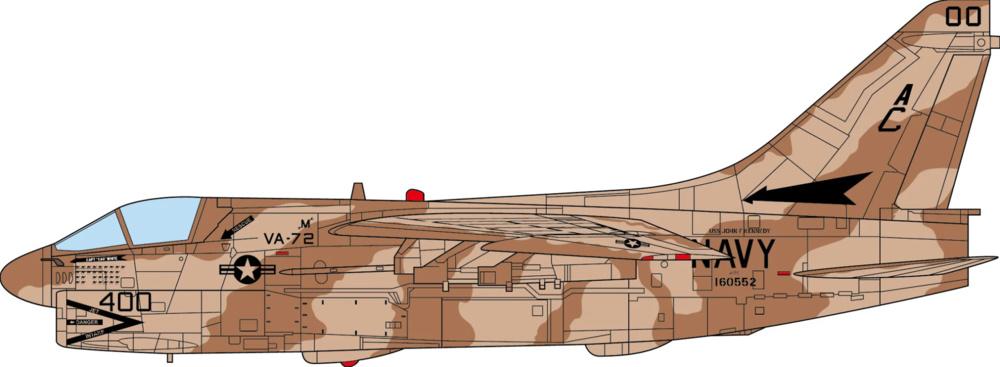 A-7E Corsair II, VA-72 Blue Hawks, USS John F. Kennedy, Tormenta del Desierto, 1991, 1:72, JC Wings 