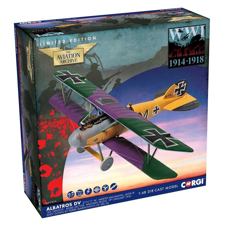 Albatros D.V 2111/17 'M', Martin Mallmann, Jasta 19 'Les Tangos', derribado por The Grim Reaper, 1:48, Corgi 