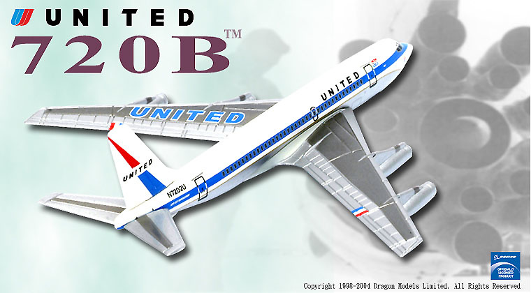 Boeing 720-022 con motores de chorro de agua, United Airlines N7202U, 1:400, Dragon Wings 