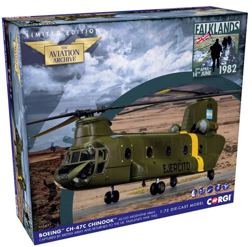 Boeing CH-47C Chinook AE-520, Fuerza Aérea Argentina, Guerra de las Malvinas, 1982, 1:72, Corgi 