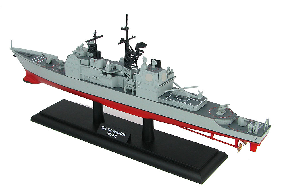 Crucero USS Ticonderoga (CG-47), Crucero de Misiles Guiados, US Navy, años 80, 1:700, Hobby Master 