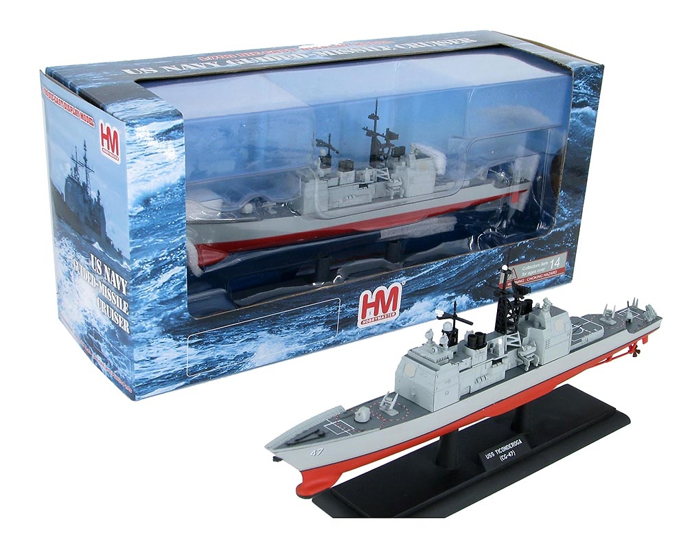 Crucero USS Ticonderoga (CG-47), Crucero de Misiles Guiados, US Navy, años 80, 1:700, Hobby Master 