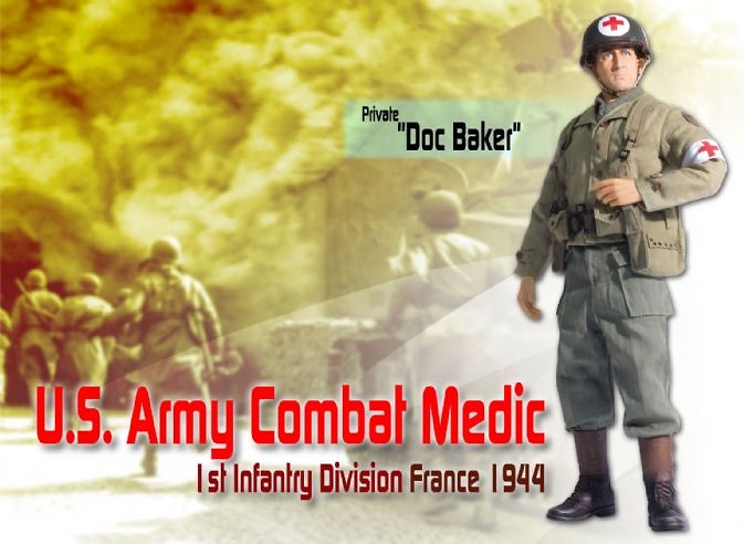 Doc Baker, U.S. Army Combat Medic, 1st Infantry Division, Francia, 1944, 1:6, Dragon 