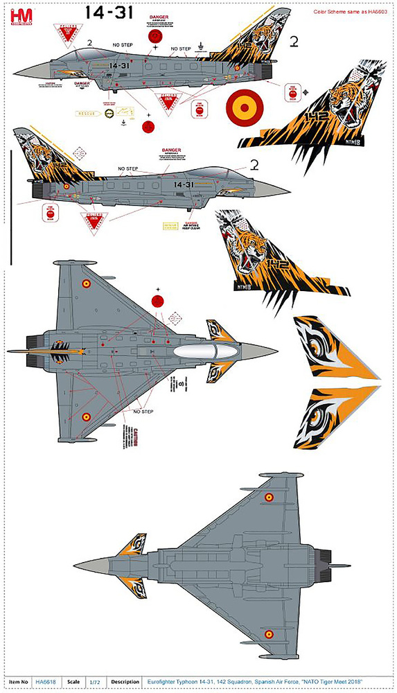 Eurofighter Typhoon 14-31, Ala 14, Ejército del Aire de España, Nato Tiger Meet 2018, 1:72, Hobby Master 