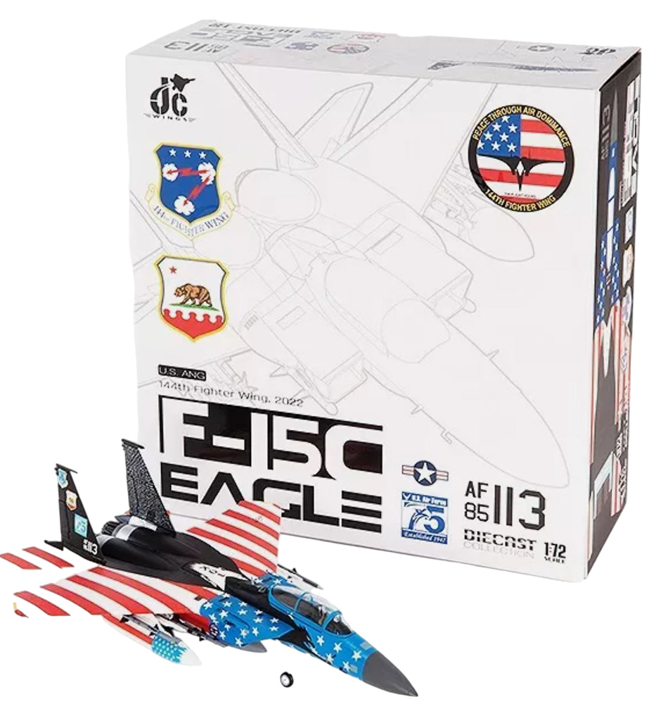 F-15C Eagle, 144º Escuadrón USAF, 75º Aniversario, Fresno, California, 2022, 1:72, JC Wings 