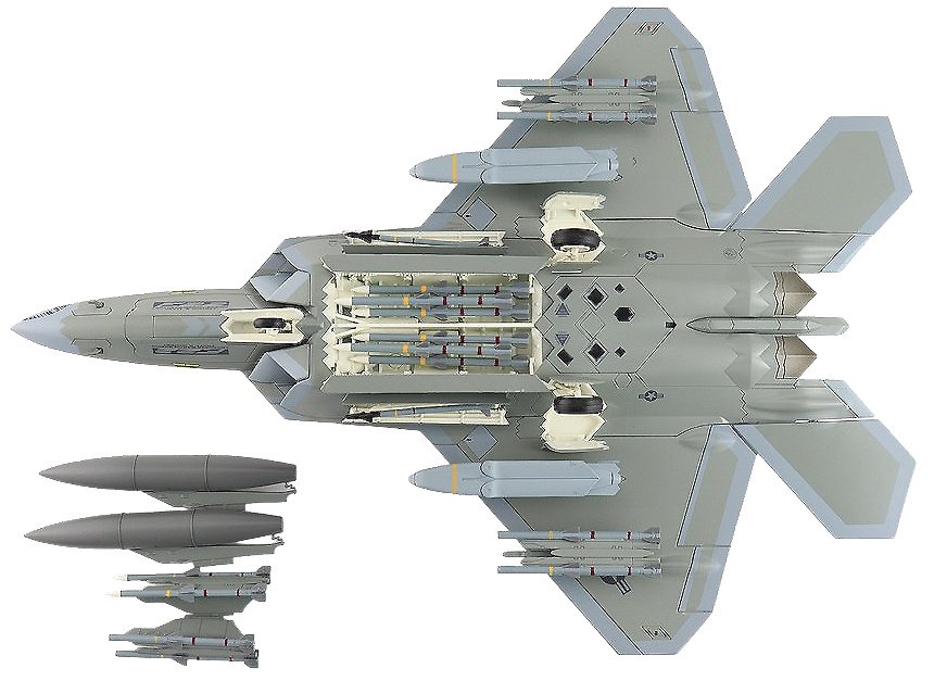 F-22 Raptor “Espíritu de América” (2 x AGM-158, 8 x AIM-120, 2 x Tanques Combustible), 1:72, Hobby Master 