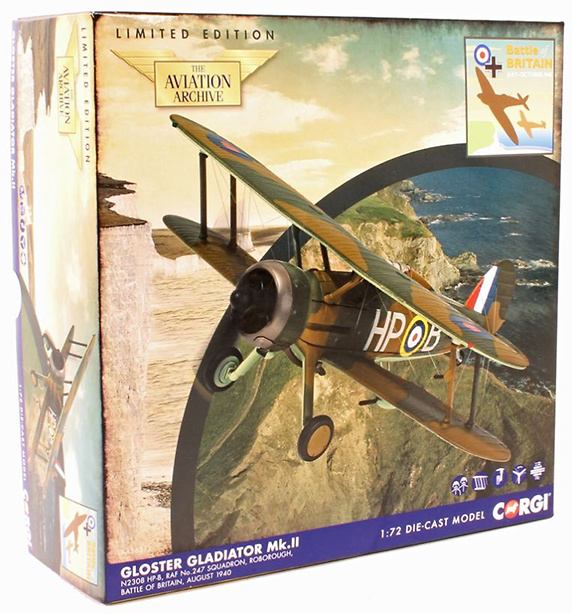 Gloster Gladiator Mk II, RAF, Escuadrón 247, N2308, RAF Roborough, Batalla de Inglaterra, Agosto, 1940, 1:72, Corgi 