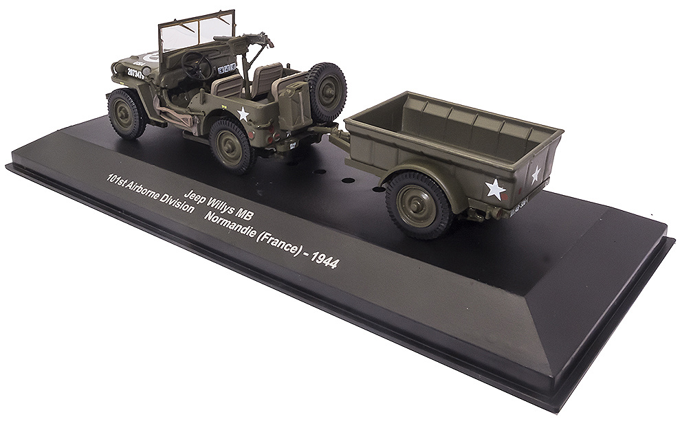 Jeep Willys MB con remolque, 101º División Aerotransportada, Normandía, 1944, 1:43, Atlas 