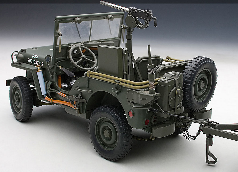 Jeep Willys con remolque, 1945, 1:18, Autoart 