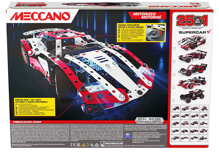 Kit de construcción motorizado 25 en 1 Supercar Stem, Meccano 