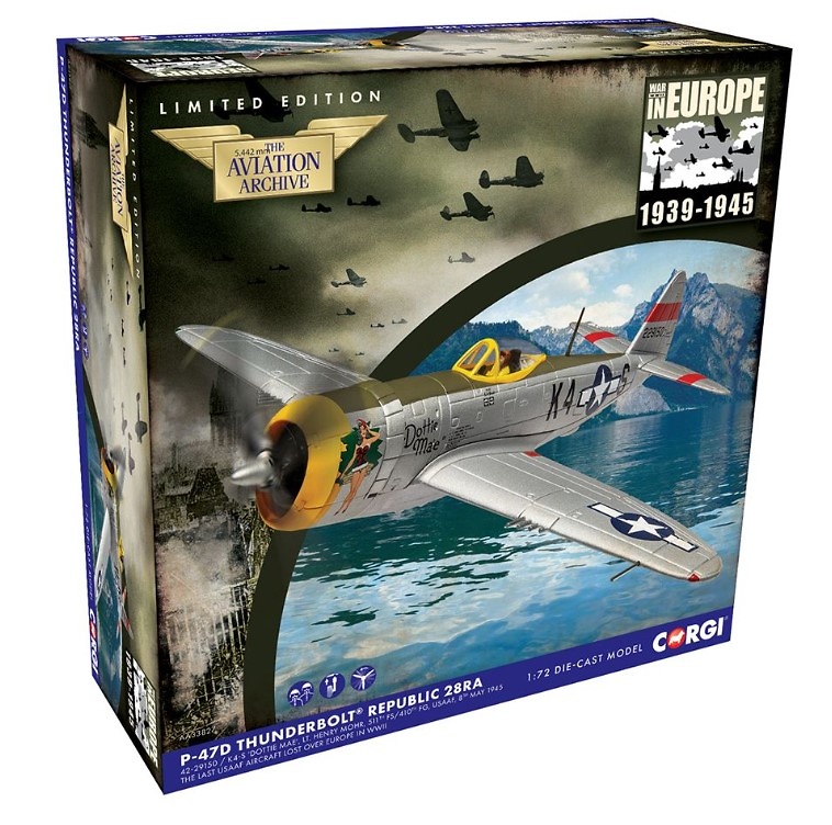 P-47D Thunderbolt, 'Dottie Mae' Henry Mohr, Ebensee, Austria, 8 de Mayo de 1945, 1:72, Corgi 