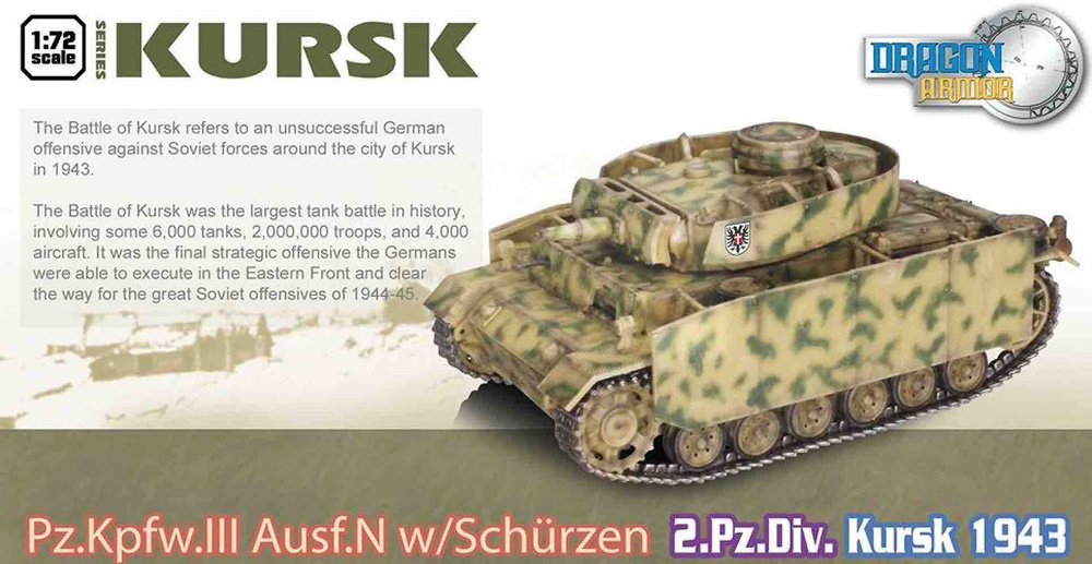 Pz.Kpfw. III Ausf.N (w:Schurzen),Pz.Rgt.3 , 2.Pz.Div , Kursk 1943, 1:72, Dragon Armor 