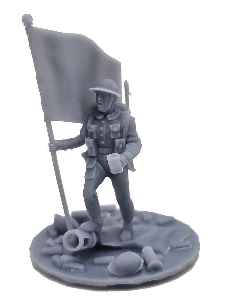 Soldado con bandera y taza, resina, 3D 