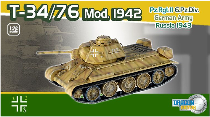 T-34/76 Mod.1942 (capturado), Pz.Rgt.II, 6.Pz.Div., Ejército Alemán, Rusia, 1943, 1:72, Dragon Armor 