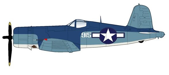 Vought F4U Corsair, USMC VMF-214 Black Sheep, White 915, Última Misión, 1:48, Hobby Master 