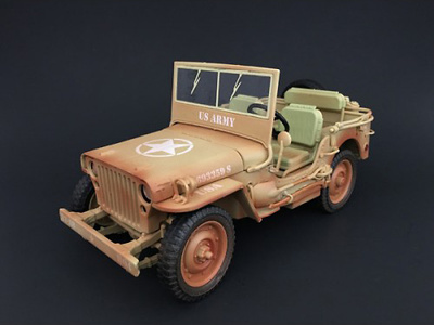 Jeep US Army, color desierto (con marcas de suciedad), 2ª Guerra Mundial, 1:18, American Diorama